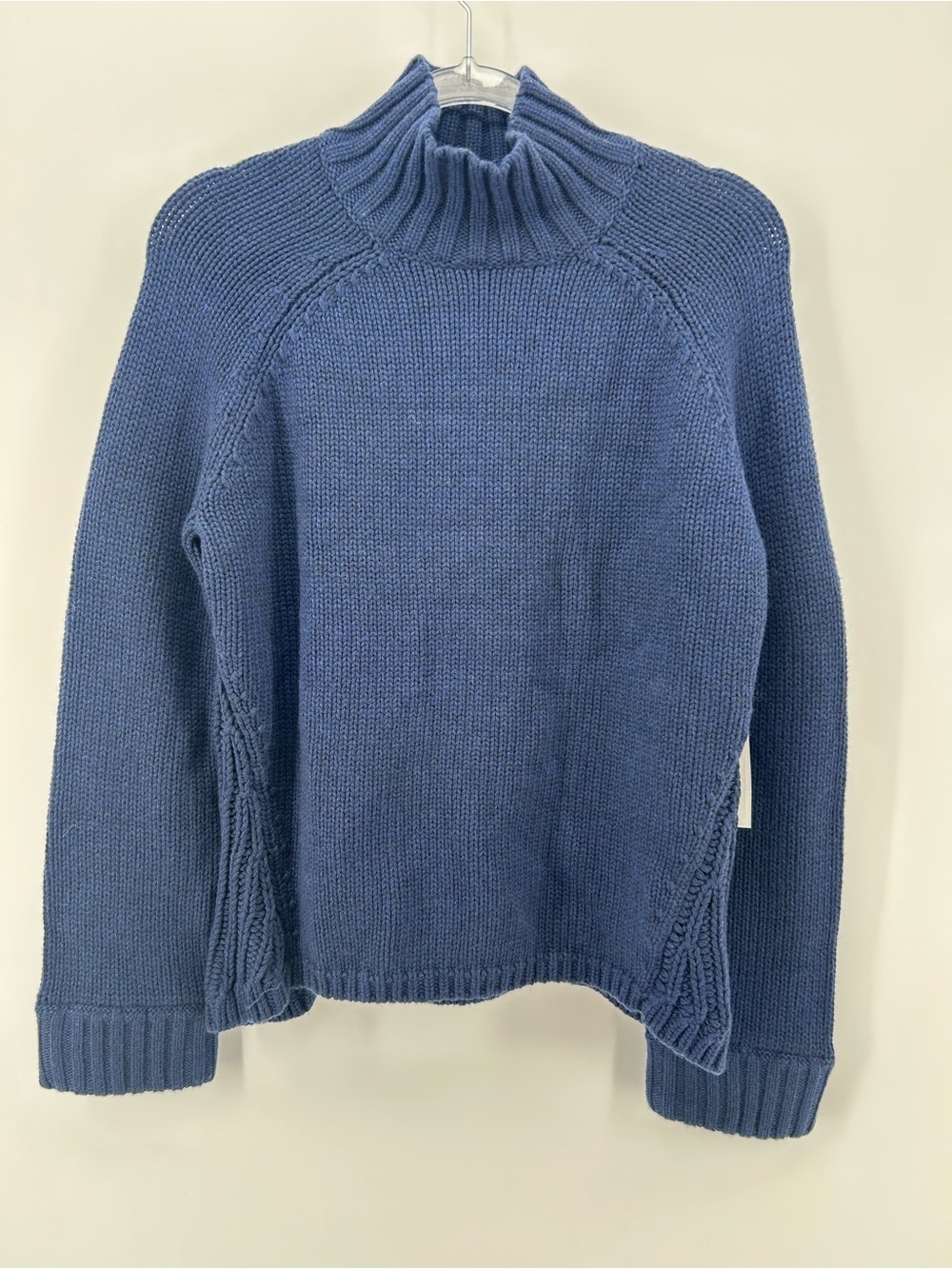 Duffy Blue Mock Neck Chunky Knit Pullover Sweater Size XS Raglan Sleeve